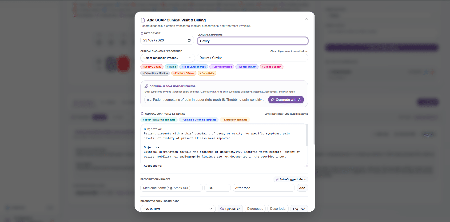 Odentra AI Clinical Assistant and Voice Dictation Modal