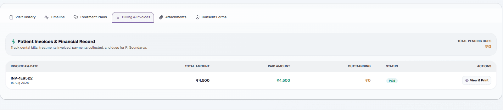 Odentra Billing and Invoice Ledger